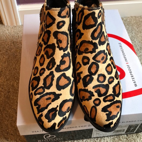 New Blondo Tami Leopard Boot Waterproof size 6.5 animal cheetah black shoe - Picture 3 of 8